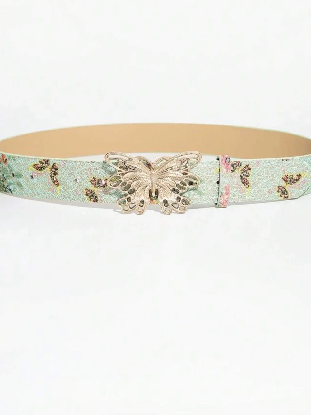 1pc Women's Sweet Vintage Hollow Butterfly Buckle Light Green Print Decorative